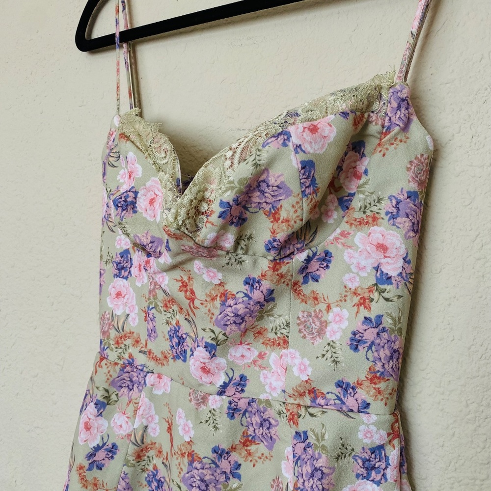 HOUSE OF CB 'Charlotte' Peony Print Midi Sundress green NWOT size XS - Picture 7 of 16